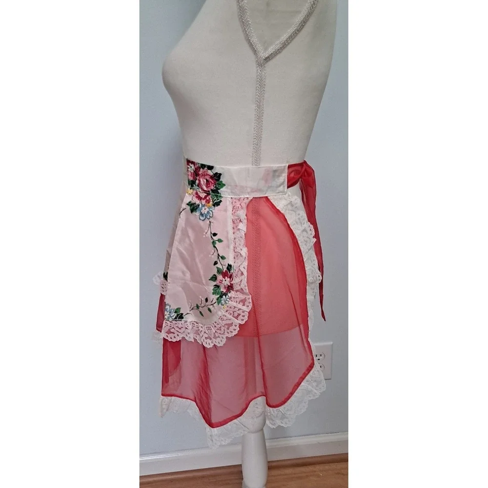 Vintage Apron 1950's Style Half Apron‎ Floral Sheer Lace